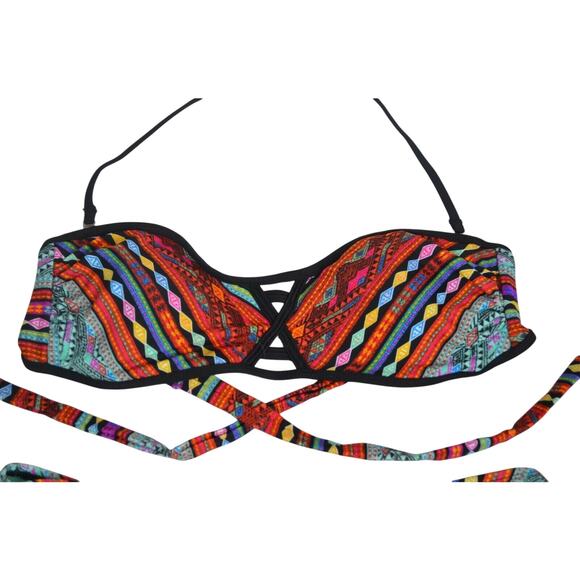 BIKINI LAB 2 Piece Multi-Color Tribal Print Padded Bikini Set, Size Large - Picture 2 of 7